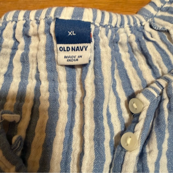 Women’s XL Peasant Cottage Core Blouse, 100% Cotton, Blue and Cream Stripes EUC - Picture 4 of 10